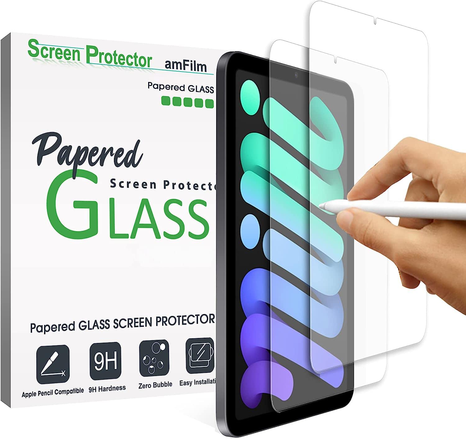 Photo 1 of amFilm 2-Pack PAPERed Glass Screen Protector compatible with iPad mini 7 2024/iPad Mini 6(2021),9H Tempered Glass,Anti-Scratch,Paper-Matte Finish