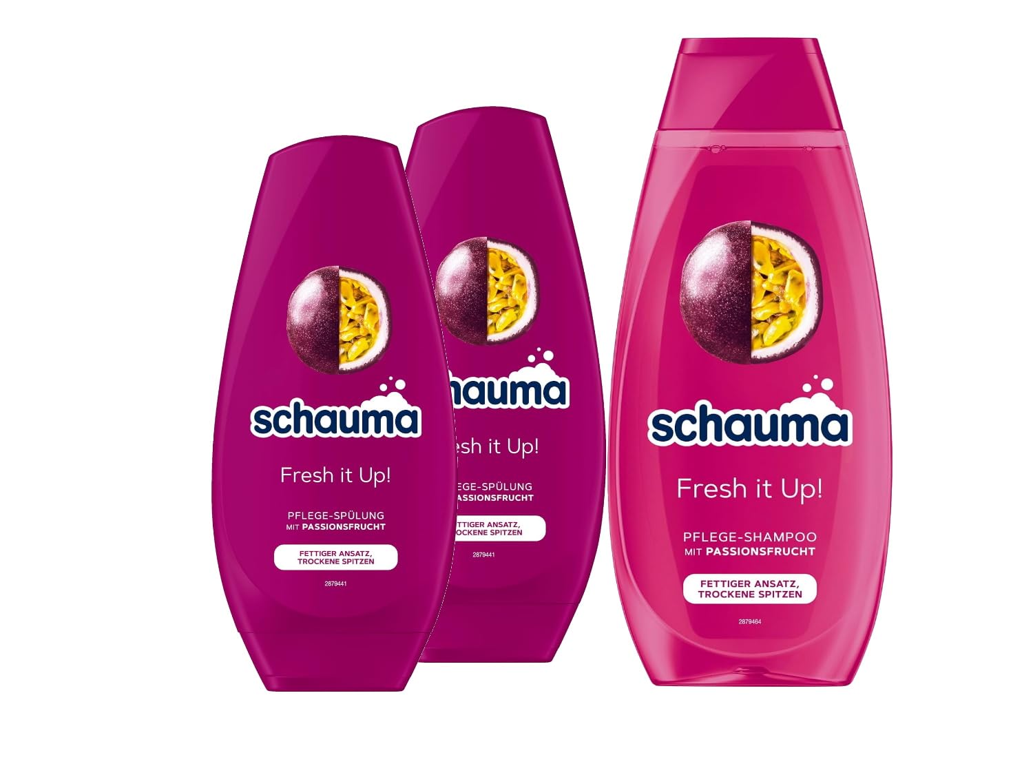 Schauma Fresh it Up! Shampoo & Conditioner Set (1 x 400 ml, 2 x 250 ml) for Oily Roots & Dry Tips, Passion Fruit Scent
