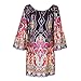 Mintsnow Women Bohemian Pattern Printed Loose Fit Off Shoulder Shift Dresses,Black,X-Large