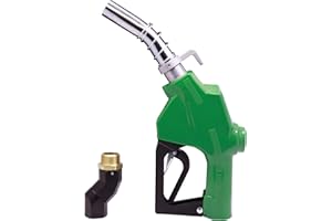 GIAYOGO 1" Inch NPT Fuel Nozzle Automatic Shut-Off Green Gas Pump Heavy Duty Nozzle with Fuel Hose Swivel & Hook 19/16 Inches Spout (OD=30mm) Three Notch Hold Open Clip Used For Diesel Petrol