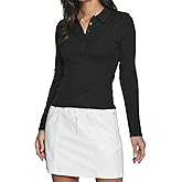 Womens Polo Shirts Fall Clothes for Women Lapel Collared V Neck Long Sleeve Tee Shirt