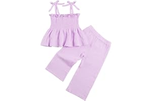 Miipat Baby Girl Summer Outfit 2Pcs Sleeveless Pants Set Infant Toddler Spaghetti Strap Ruffle Crop Top Clothes Set