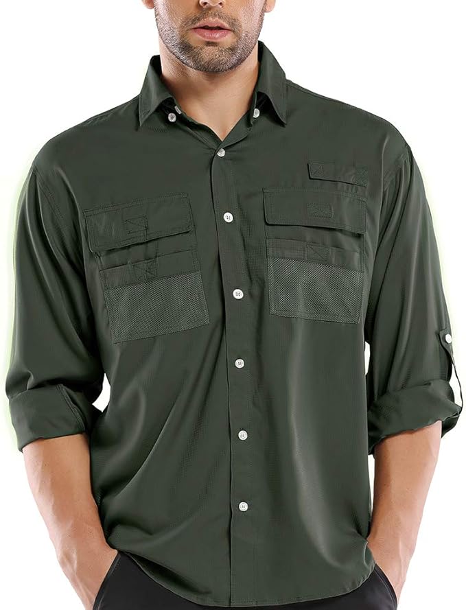 Hubunucc Mens Long Sleeve uv Protection Hiking Shirts Fishing Quick Dry