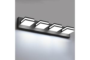 Modern LED Bathroom Lights Fixtures(4-Light,Dimmable),Metal Black Acrylic Wall Lighting,Vanity Lights for Bathroom Over Mirro