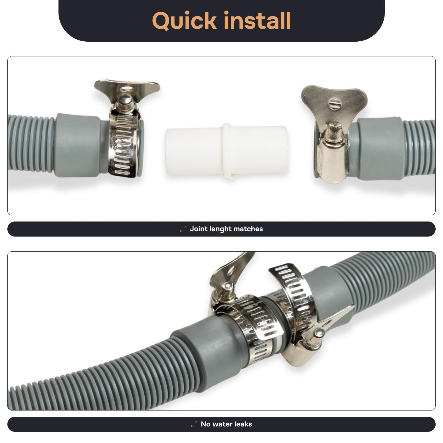 10FT Washing Machine Drain Hose - Flexible Dishwasher Hose Extension Kit, Universal Washer Corrugated with 1Adapter 4Clamps, U-Bend Holder, 3Drain Pipe Seal, Dishwasher Drain Hose, Washer Machine Hose