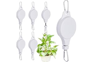 HAAKONG 6 Pcs Plant Pulley Retractable Hanger, Easy Reach Plant Pulley Adjustable Height Wheel for Hanging Plants Heavy Duty Plant Hanger for Garden Baskets Pots & Birds Feeder - White