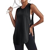 Tankaneo Womens Side Slit Workout Tank Tops Cotton Sleeveless T Shirts Oversized Summer Casual Yoga Gym Tees