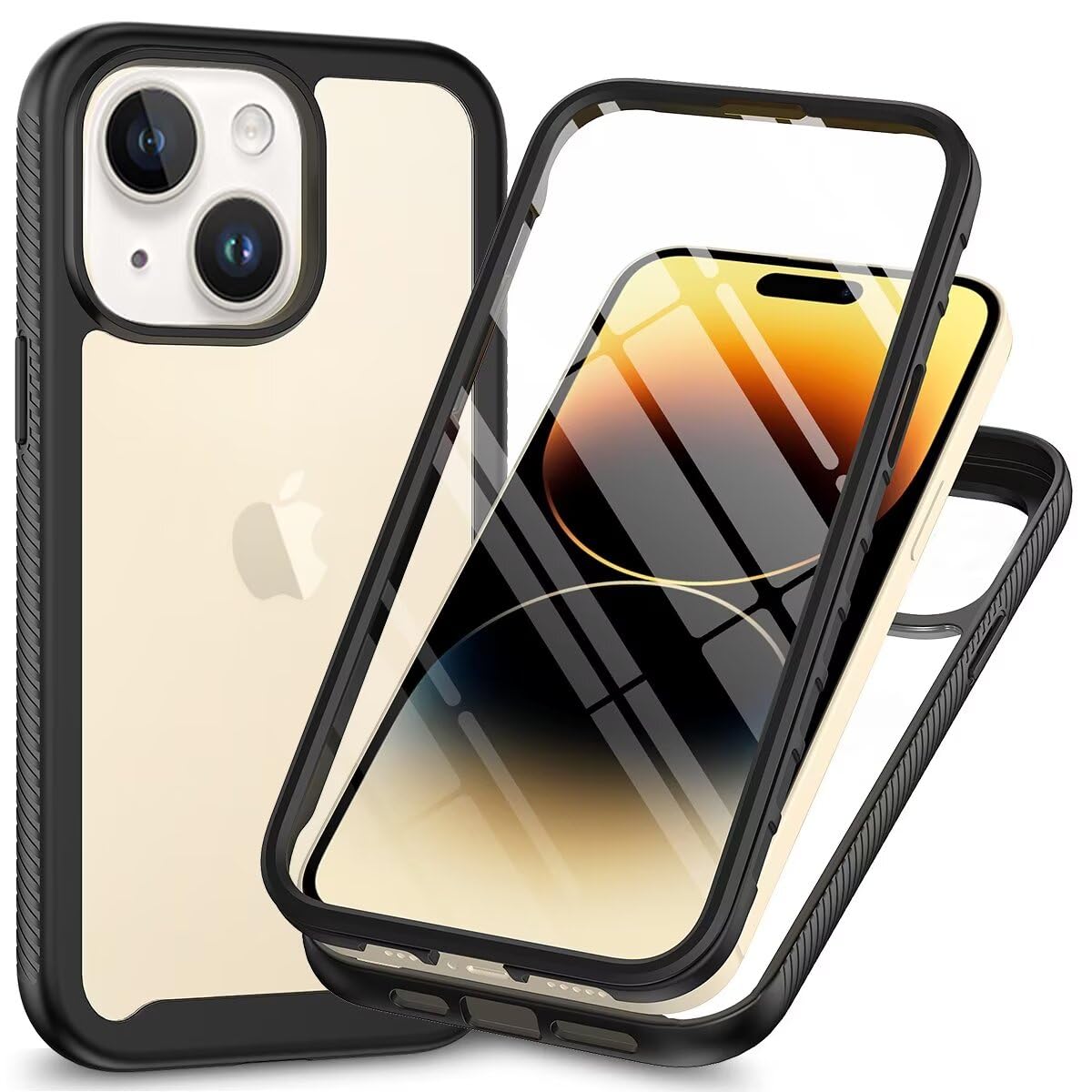 Dfjhure for iPhone 15 Case Built-in Screen Protector Full Body Shockproof Protection Cover tylish Bumper Transparent Back Phone Case Cover for iPhone 15- Black — image 1