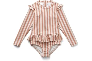 LDIOIF Girls Long Sleeve Swimsuits One Piece Rash Guard Bathing Suit with Ruffle Butt