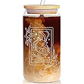 Aquarius Zodiac Gifts for Women, January February Birthday, 12 Astrology Lovers 16 Oz Can Glass Cup, Constellation Horoscope Gift, Aquarius Decorations