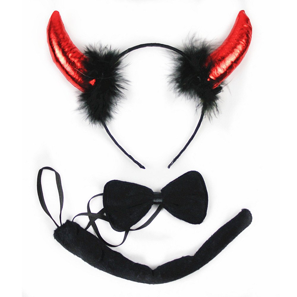 She's Shining Grils Women Devil Horns Headband Bow Tie Tail Fancy Dress Set Masquerade Party Props Game Supplies Red Black