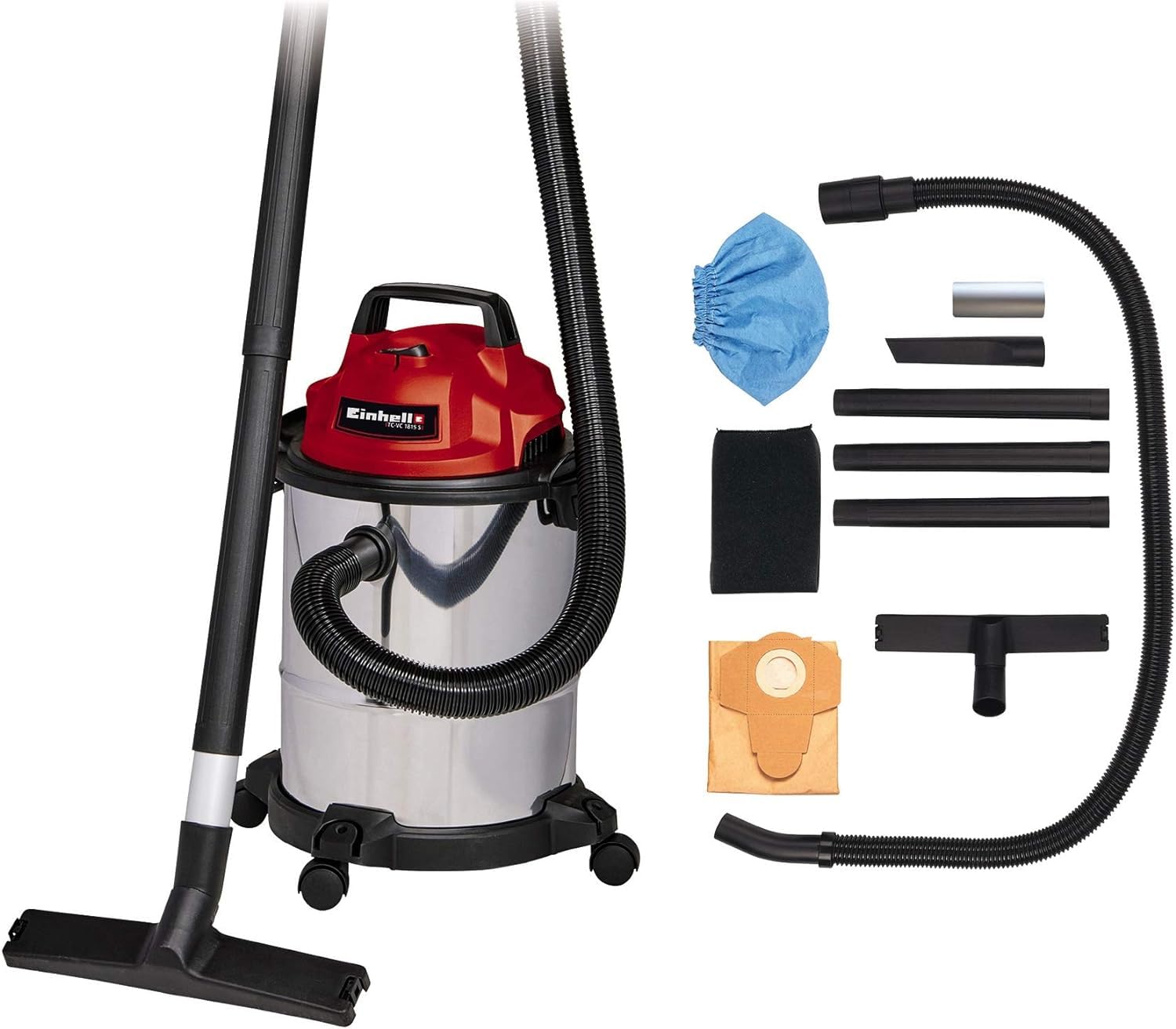 Einhell TC-VC 1815 S Wet And Dry Vacuum Cleaner | 1250W, 15L Stainless Steel Tank | Wet-Dry Vacuum With Blow Function For Car, Garage, Workshop, Home/Artificial Grass Vac