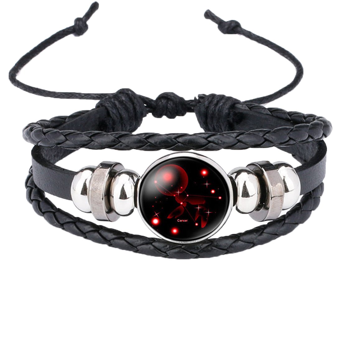 Caimeytie Braided Bracelet Adjustable Constellation Signs of Zodiac Clear Glass Charm Time Gems Serie-Cancer