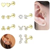 NIUSIMAN 6 Pairs 20G Dainty Hypoallergenic Flat Back Stud Earrings for Women Trendy 14K Gold Surgical Stainless Steel Cartilage Earring Helix Conch Tragus Small Earrings Multiple Piercing Sets