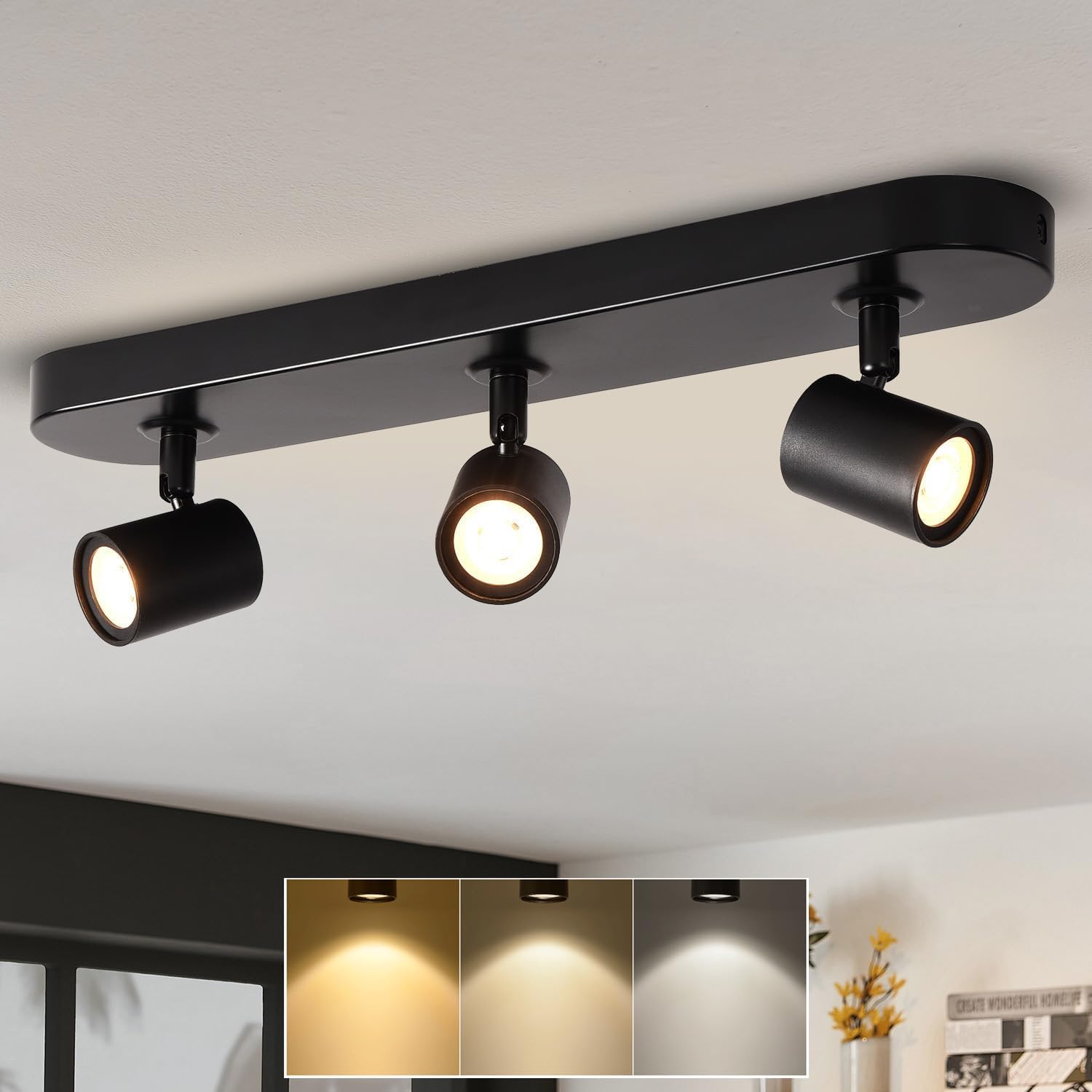 ANWIO Spotlights Ceiling Lights,3 Black Kitchen Spot Lights for Ceiling,Bar Spotlight Ceilings,Ceiling Spotlights for Kitchen,Bedroom Lights Ceiling,Including Bulbs(EUCS-LG11A-480C)