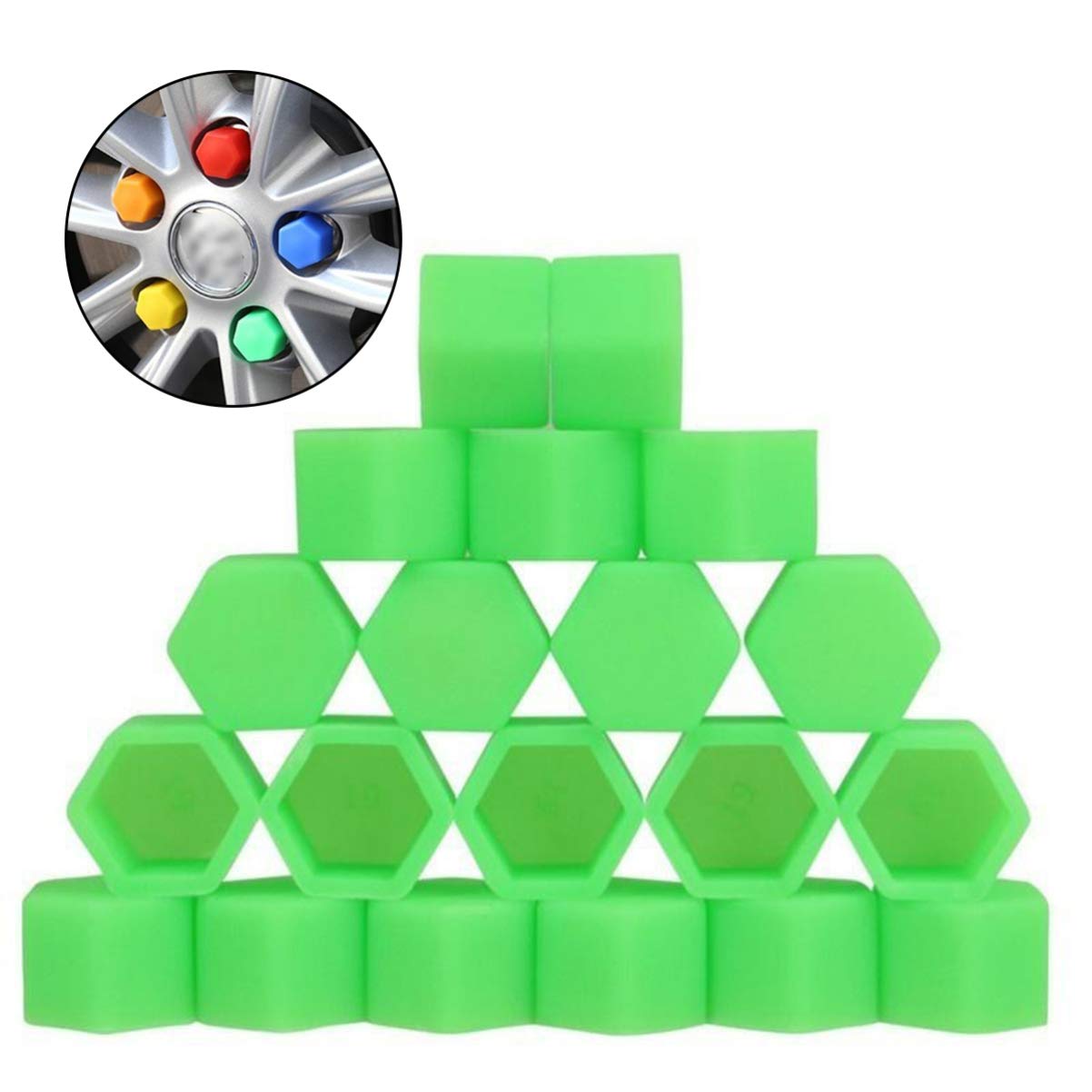 20 PCS Hexagonal Universal Wheel Lug Nut Covers Nut Protectors Bolts Covers Screw Protect Caps for Car Green