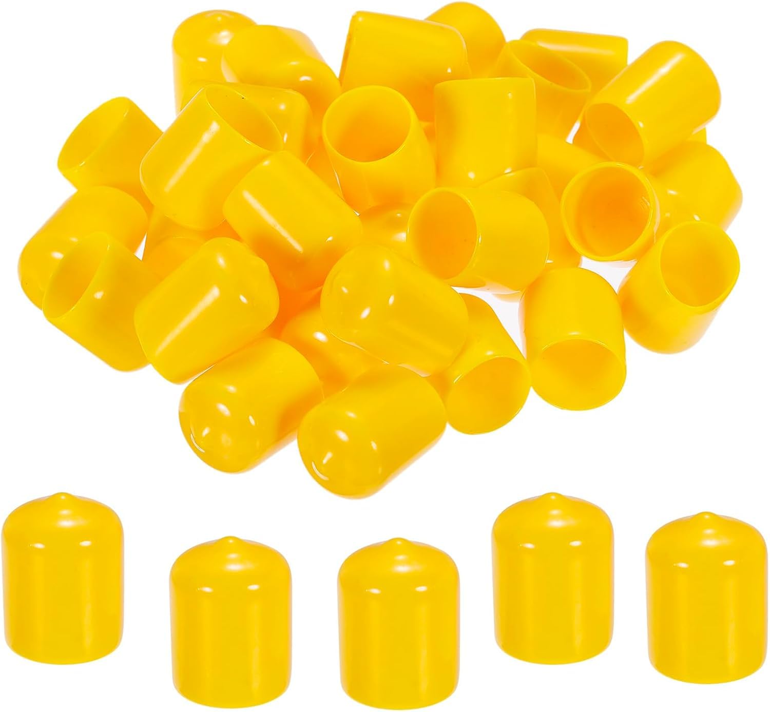 TA-VIGOR 100Pcs Rubber End Caps, 16mm ID Round Flexible Screw End Caps Thread Protectors, Yellow Vinyl Bolt Covers Rubber Covers for Screws, Tubes, Cables, Wires, etc