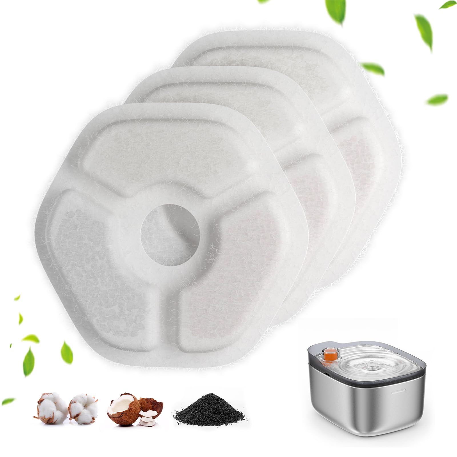 Cat Fountain Filter, 3-Pack Cat Water Fountain Replacement Filter for APD APETDOLA 4.5L Stainless Steel Animal Drinking Fountain, Multi-Filtration, Suitable for FS0010BK