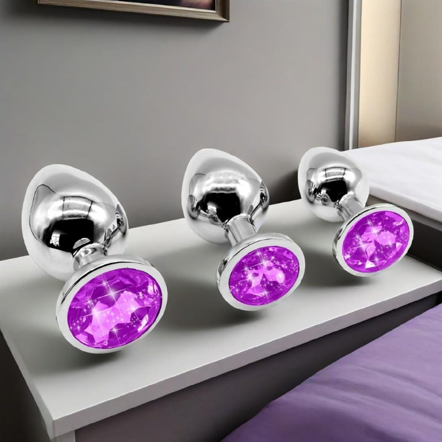 FGe1-3 Pieces Purple Watertight Stainless Steel Relax Exercise Anil Plug Kit Suitable for Men and Women in the Bedroom Exercise Anil Plug Kit