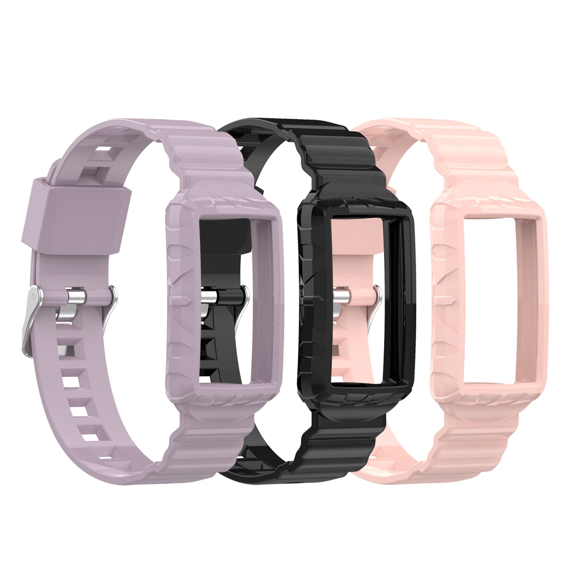 Chofit 3 Pack Straps Compatible with Fitbit Charge 5/4/3, Replacement Wristband with Bumper Case Protective Cover for Charge 5 (3A)