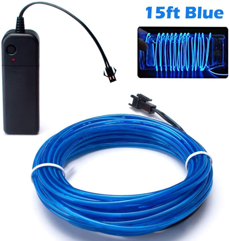 Cefrank Blue El Wire 15ft / 5m Neon Lighting Electroluminescent Wire - Blue, 15ft