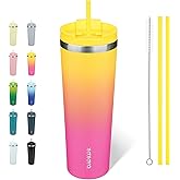 BJPKPK 30oz Stainless Steel Insulated Tumbler With lid And Straw Travel Coffee Thermal Tumblers Cup For Women And Men,Pink Yellow Rose