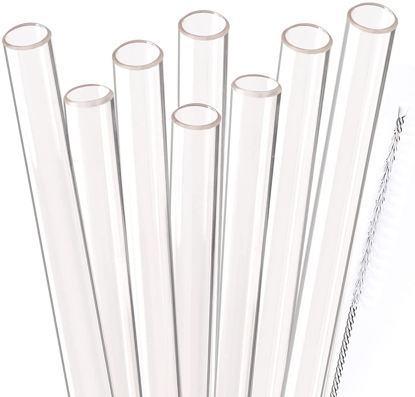 Dakoufish Reusable Smoothie Straws 9 inch Long Wide Mouth Clear Plastic Straight Drinking Straws Set of 8 with Cleaning Brush (Clear, 9 inch)