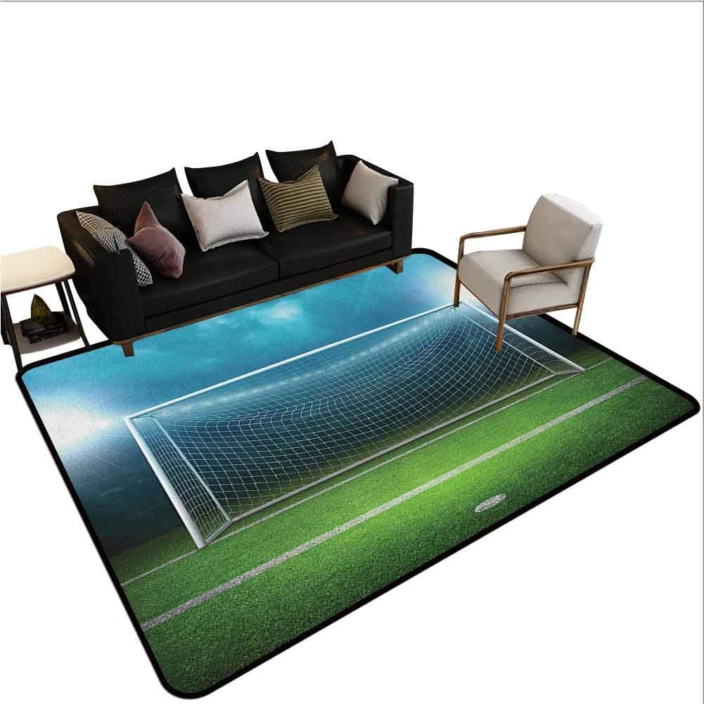 Area Rugs Soccer,Print,Soccer Goal Post Sports Area Winner Loser Line Floodlit Best Team Finals Game Theme,Large Carpet for Living Playing Dorm Room BedroomGreen Blue 7'6x7'6
