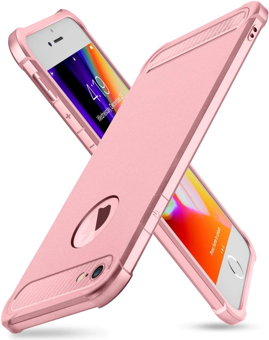 iPhone 6/6S Case with Card Holder and [ Screen Protector Tempered Glass x2Pcs] SUPBEC Protective Ultra-Thin-Slim Cover with Silicone TPU Shockproof Rubber Wallet Case for iPhone6 / iPhone6S-Rose Gold