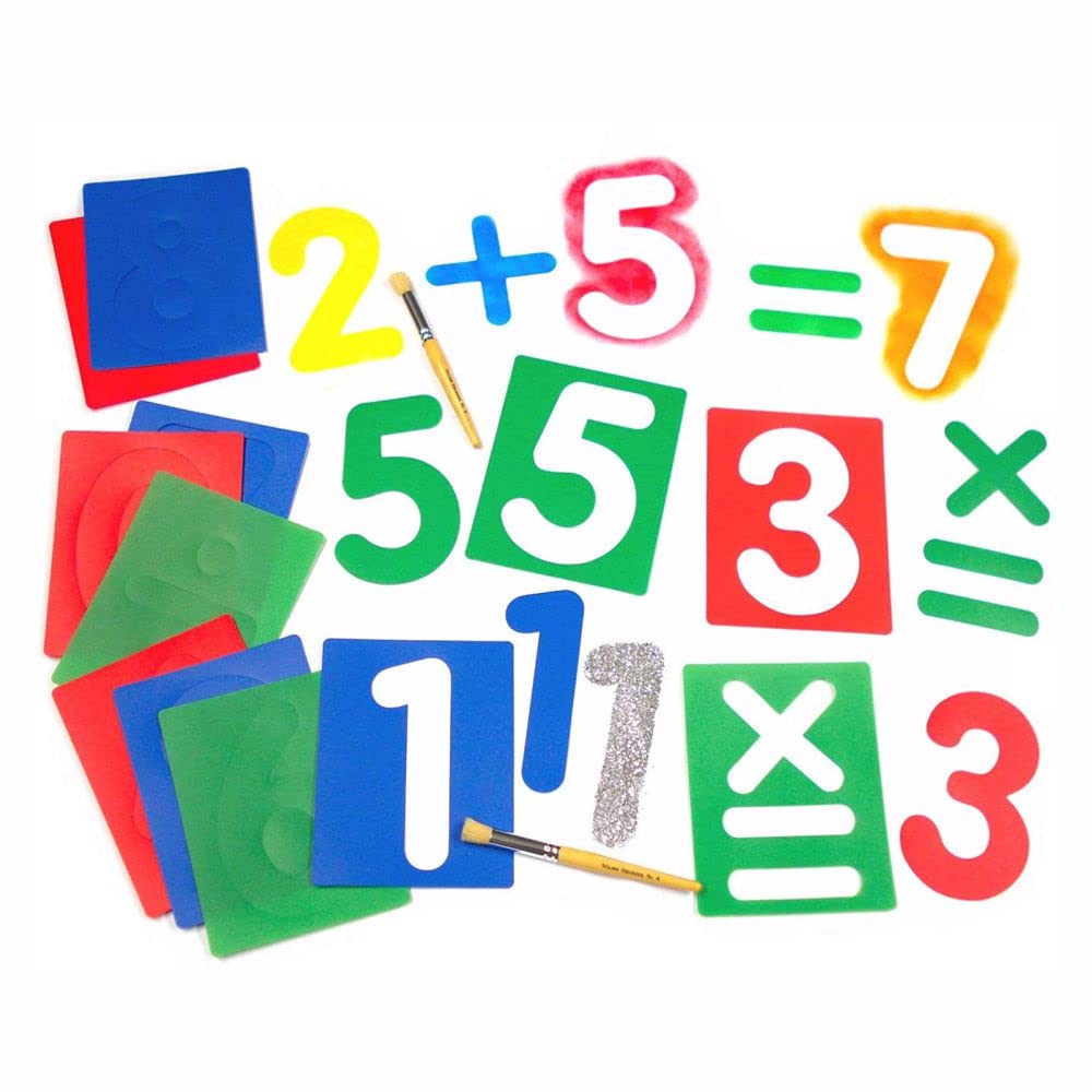 3 Ace Crafts Pack of 1 - Set of 12 Large Number & Arithmetic Stencils – Strong Durable Plastic, Washable for Painting Drawing Spraying on Wall Wood DIY Kids Art Projects - Number Height Approx 170mm