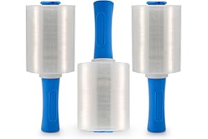 Noamus 3 Pack 5" x 1000ft Clear Industrial Stretch Wrap Film, 100 Gauge Mini Plastic Wrap with Handle, Heavy Duty Stretch Fil