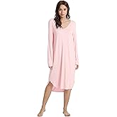 NACHILA Nightgowns for Women-Viscose Made from Bamboo,Long Sleeve Sleep Shirt Soft Nightshirts V Neck Sleepdress