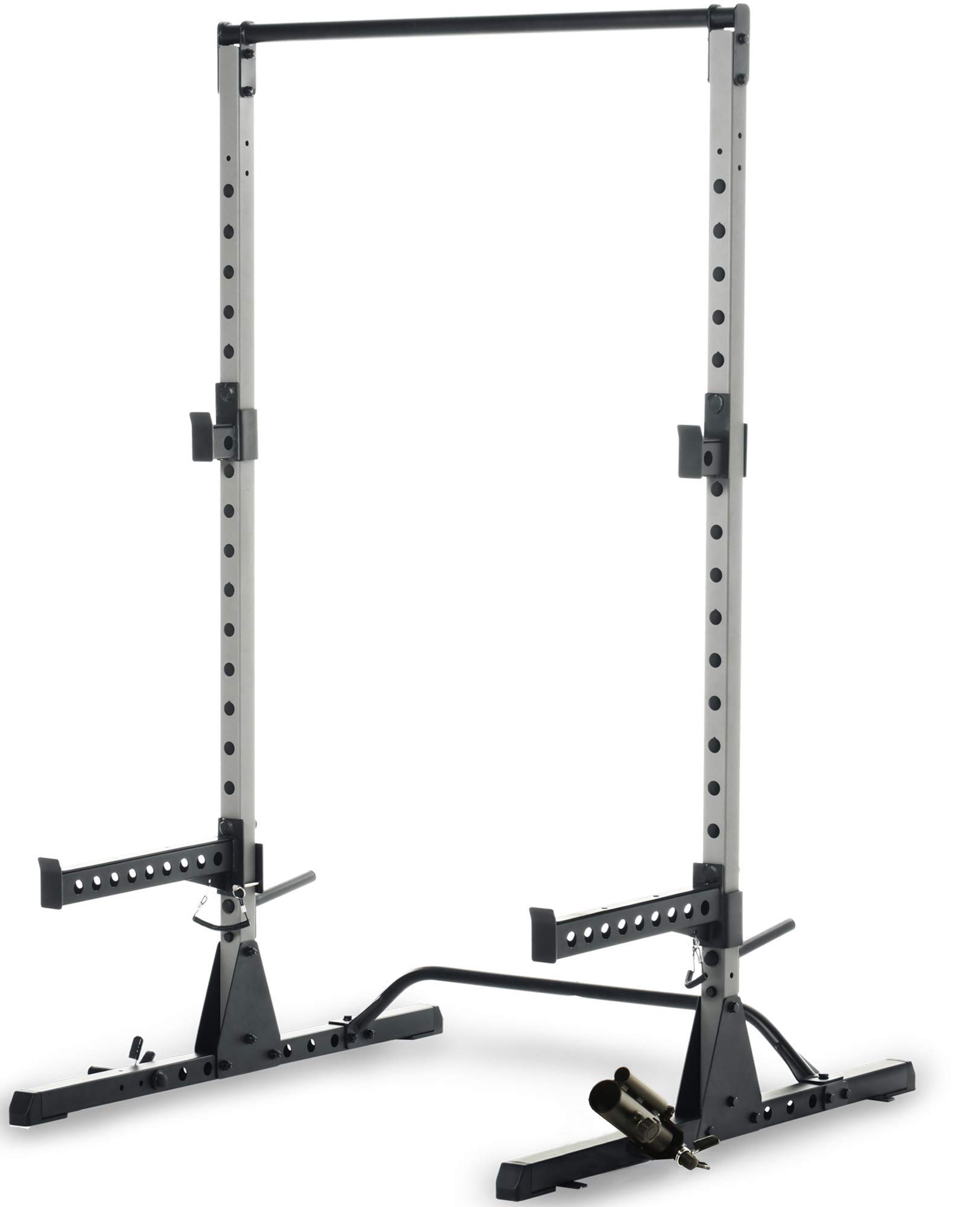 Fitness Reality Multi-Function Adjustable Power Rack Squat Stand with J-Hooks, Land Mine, Adjustable Weight Horns, Grey