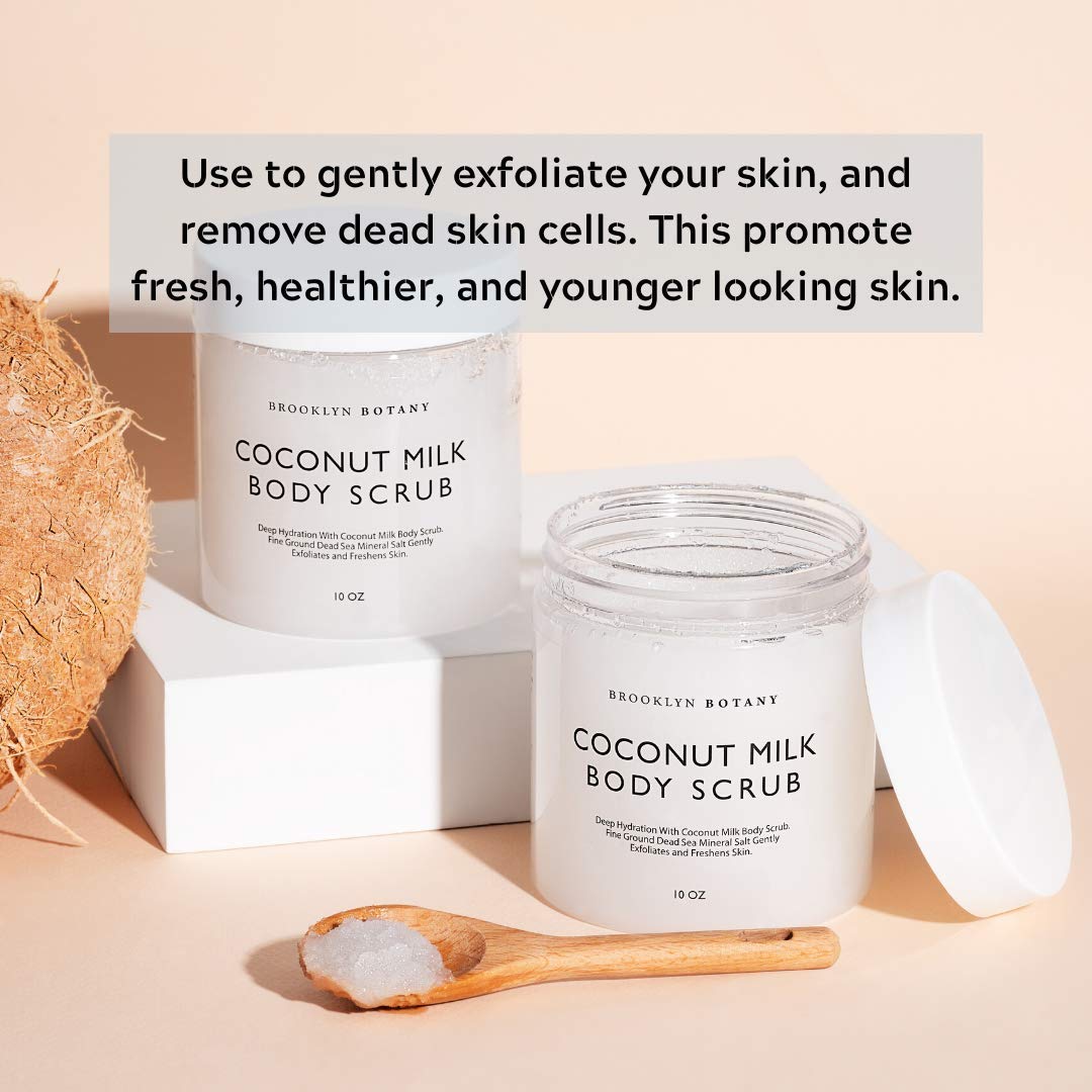 Brooklyn Botany Coconut Milk Body Scrub 10 oz - Made With Dead Sea Salt and Essential Oils - Anti Cellulite, Stretch Marks, and Varicose Veins - 10 oz : Beauty