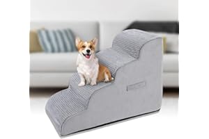 VHASO High Density Foam Dog Stairs Steps, 20.8’’ Non-Slip Extra Wide Deep Pet Steps for Beds Or Couches, for Injured or Older Pets Dogs and Cats with Joint Pain, 4-Tiers (Grey)