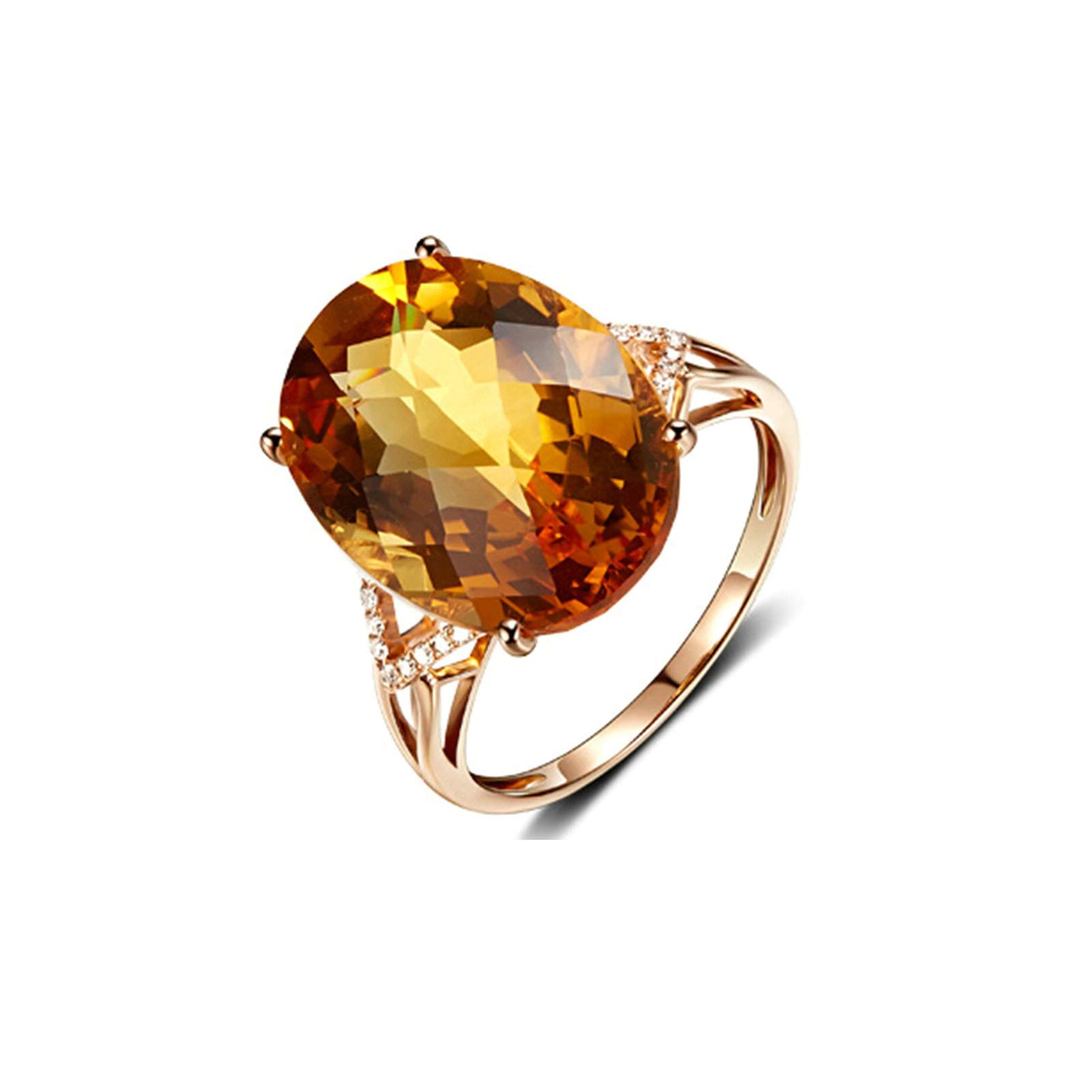 Daesar 18K Rose Gold Engagement Ring for Women 9ct Citrine Oval Shape Wedding Bands Rose Gold