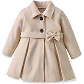 USKIDKK Toddler Baby Girl Clothes Jacket Coat Long Sleeve Solid Color Buttons Dress Coat Fall Winter Outfit