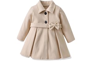 USKIDKK Toddler Baby Girl Clothes Jacket Coat Long Sleeve Solid Color Buttons Dress Coat Fall Winter Outfit