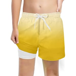 Boys Swim Trunks with Compression Liner Gradient Color Quick Dry Swim | Shorts Summer Bathing Suit Swimwear 5-16T