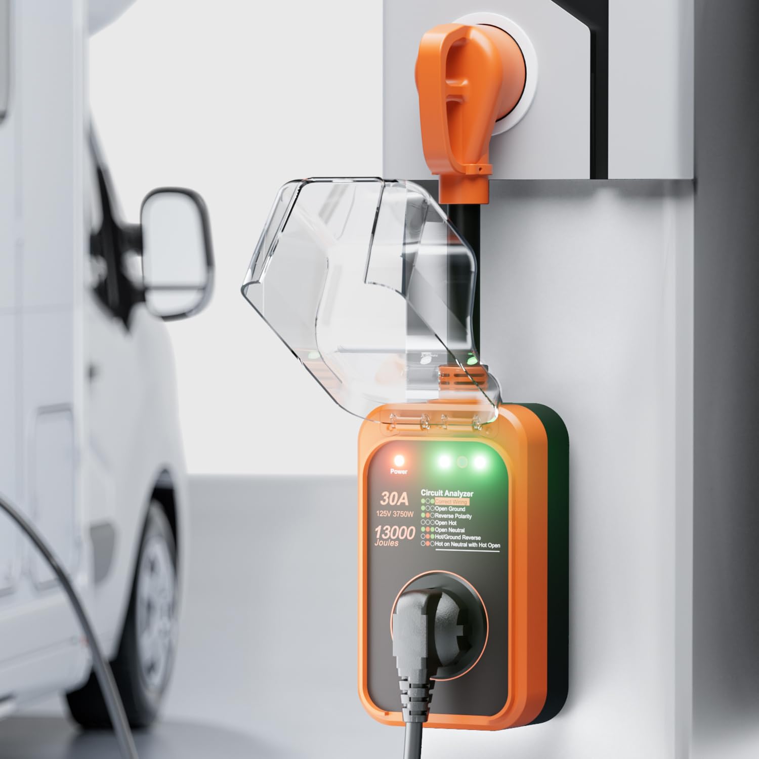 FOCSPROD RV Surge Protector 30 Amp, 13000J Surge Protection RV Circuit Analyzer Protect RV Electrical System with Waterproof Cover, RV Plug Electrical Adapter for Camping, Travel Trailers Image