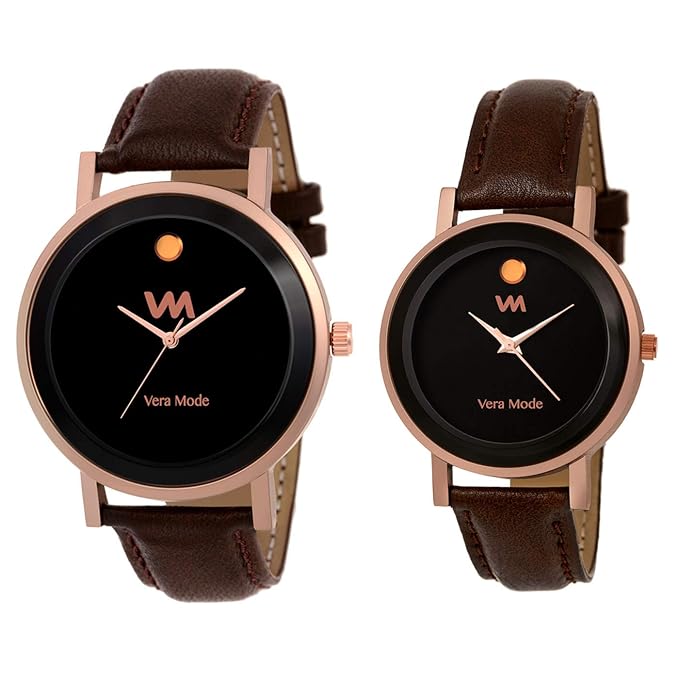 Vera Mode Movado Collection Quartz Analogue Black Dial Mens and Womens Couple Watch-Set of 2