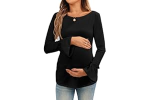 FMEYOA Women's Maternity Shirts Bell Sleeve Pregnancy Tops Casual Boat Neck Maternity Clothes