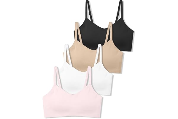 SALIA GIRL Soft Fixed Padding Training Bras for Girls 10-14, Seamless-Look | Seamless Cami Sports Bras for Teens, Adjustable Straps, Light Fixed Pads, No-Bulk Fit, No-Show Look, School & Active Days