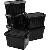 Leendines 6L Plastic Storage Boxes, 6 Pack Black Storage Bins with Lids
