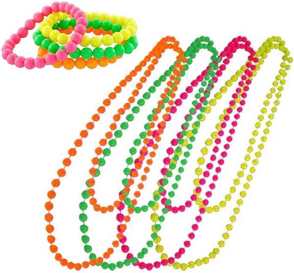 Neon Plastic Beads Necklace Bracelets 80s Fancy Dress Disco Hen Night Party Costume Accessories