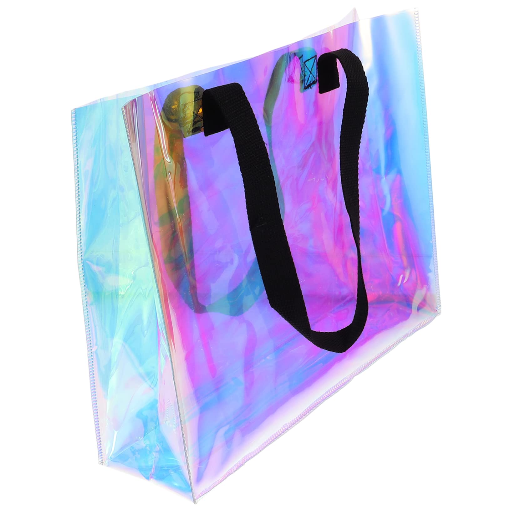 Hoement Holographic PVC Tote Bag for Women Iridescent Handbag for Work Beach Sports Casual Shopping Packaging Portable Shopping Bag