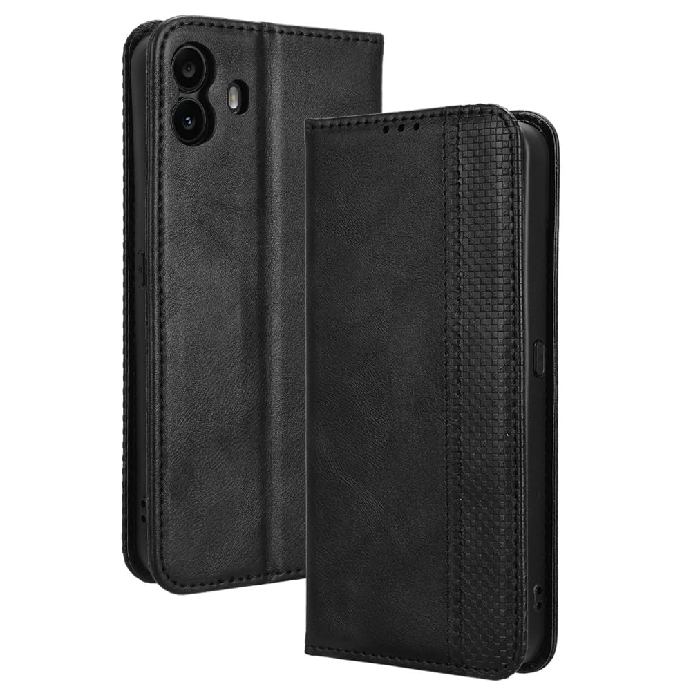 WBWONE Leather Folio Cover for Nothing CMF Phone 1 Case, Magnetic Closure Full Protection Shell Book Design Wallet Flip with [Card Slots]& [Kickstand]. Black