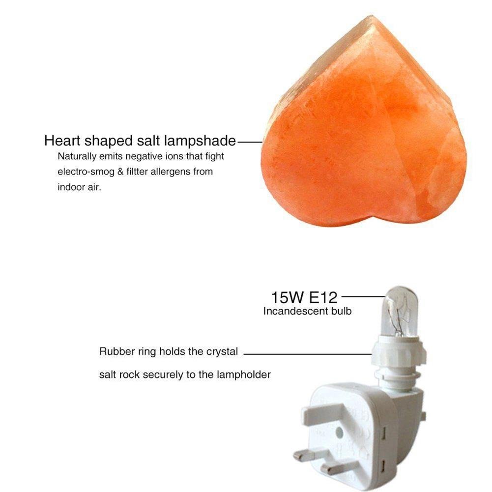 Niubity Salt Lamp,3D Heart Himalayan Pink Natural Crystal Salt Night Light with UL-Approved Wall Plug for Air Purifying, Lighting and Decoration