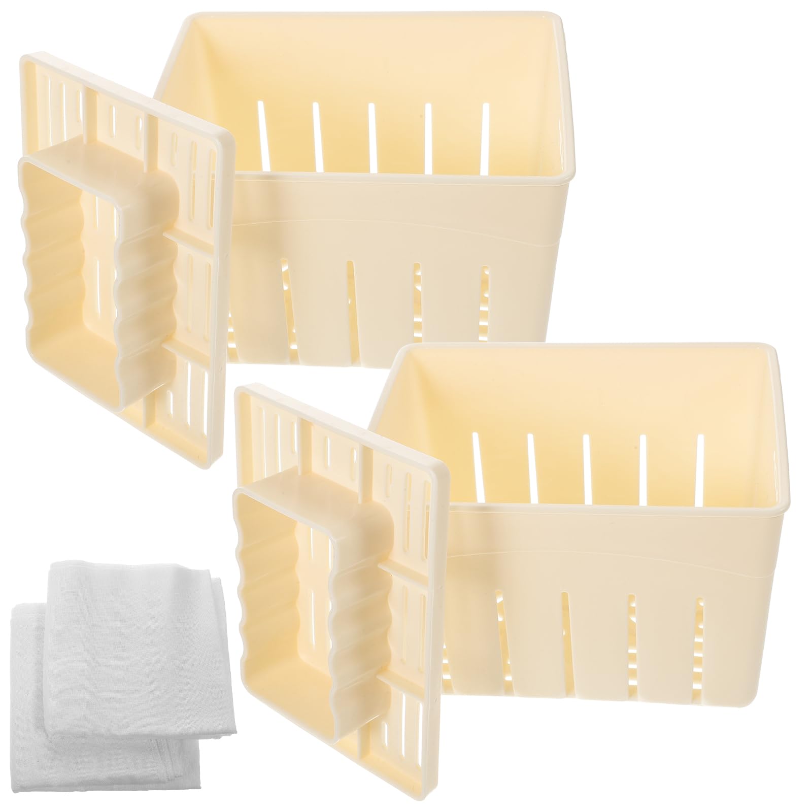 Alipis Tofu Pressing Tool Set - 2 Sets of Bean Curd Molds for Homemade Tofu Cheese Making and Kitchen Use - Beige