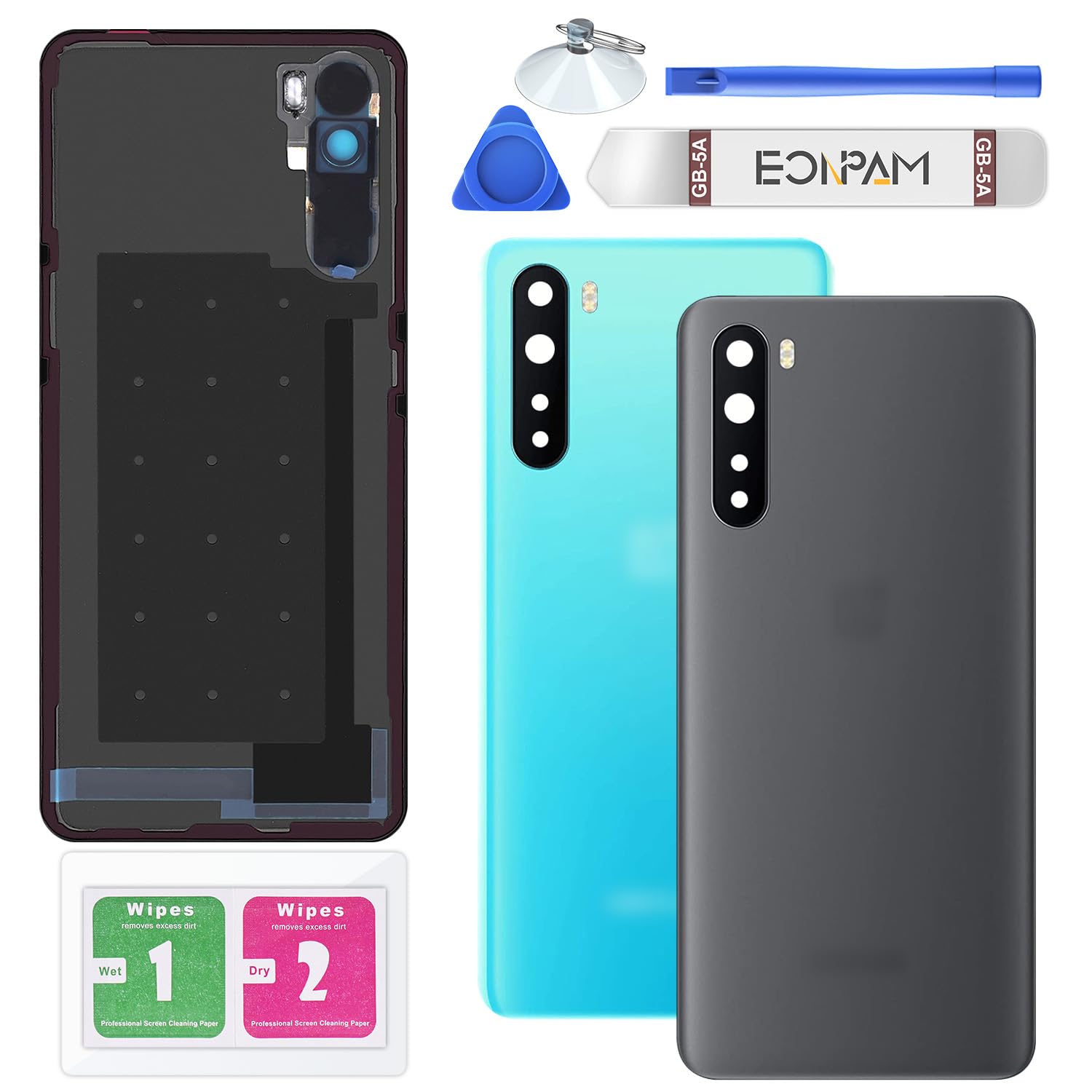 Eonpam Back Cover Glass for OnePlus Nord Rear Glass Replacement with Camera Glass + Repair Kit Genuine Rear Housing (Gray Onyx)